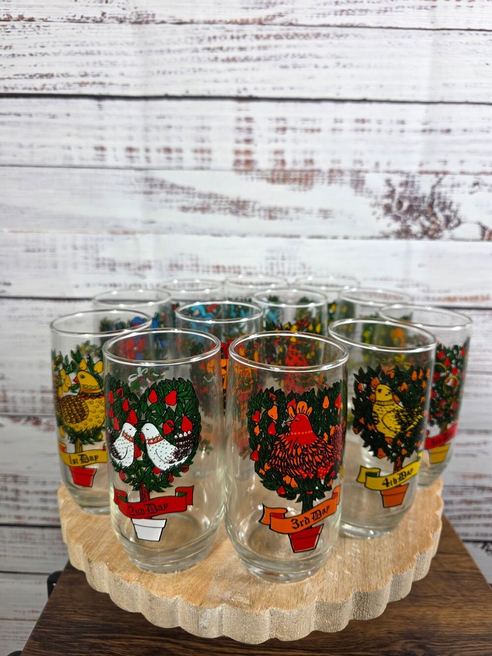 VTG Anchor Hocking 12 Days of Christmas Drinking Glasses Complete Set of 12